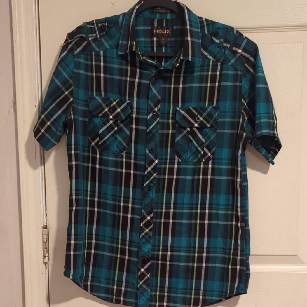 Helix Blue and Green Casual Button Down Shirt